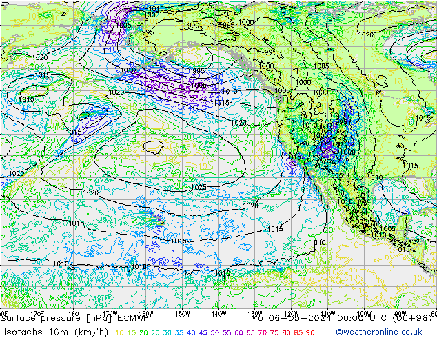 Eşrüzgar Hızları (km/sa) ECMWF Pzt 06.05.2024 00 UTC