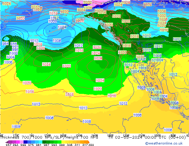 Dikte700-1000 hPa ECMWF do 02.05.2024 00 UTC