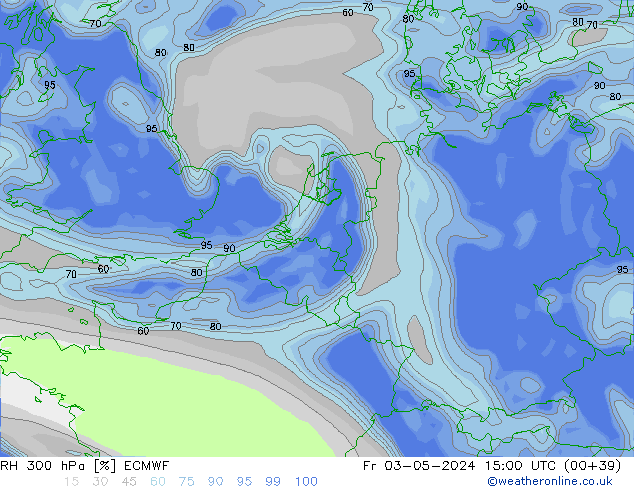 RH 300 hPa ECMWF Sex 03.05.2024 15 UTC