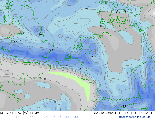 RH 700 hPa ECMWF Fr 03.05.2024 12 UTC