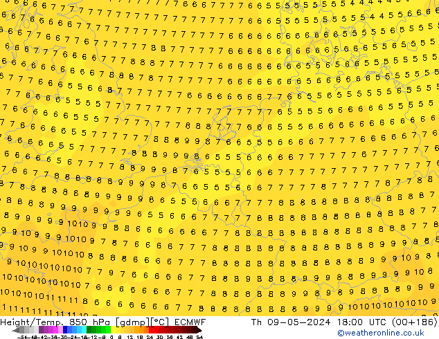 Height/Temp. 850 hPa ECMWF czw. 09.05.2024 18 UTC