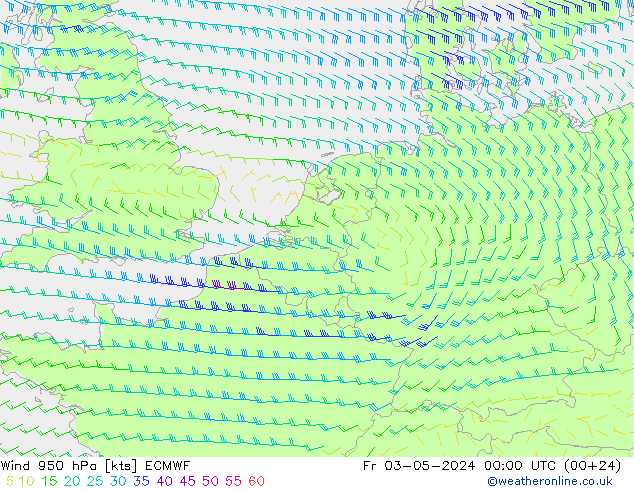 Rüzgar 950 hPa ECMWF Cu 03.05.2024 00 UTC