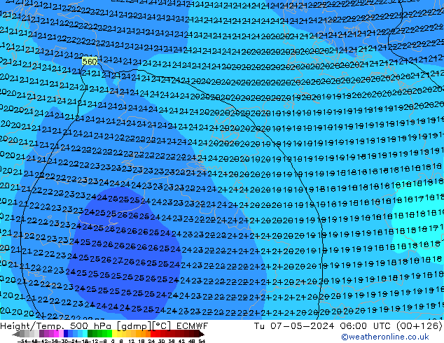 Z500/Rain (+SLP)/Z850 ECMWF Tu 07.05.2024 06 UTC