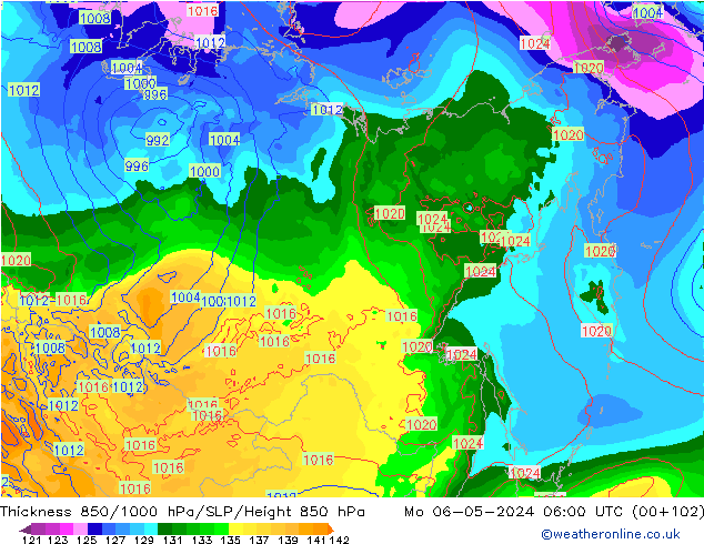 Thck 850-1000 hPa ECMWF Mo 06.05.2024 06 UTC