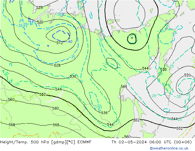 Z500/Rain (+SLP)/Z850 ECMWF gio 02.05.2024 06 UTC