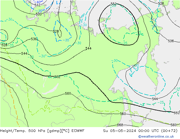 Z500/Rain (+SLP)/Z850 ECMWF  05.05.2024 00 UTC