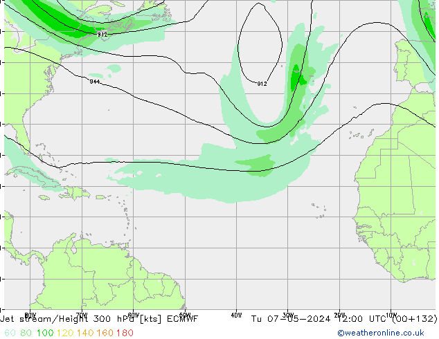 Jet stream/Height 300 hPa ECMWF Tu 07.05.2024 12 UTC