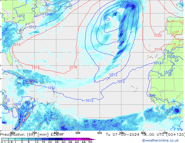 Z500/Regen(+SLP)/Z850 ECMWF di 07.05.2024 00 UTC