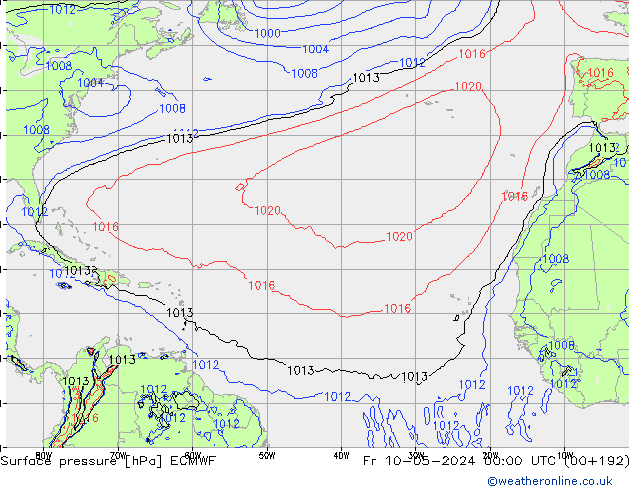 ciśnienie ECMWF pt. 10.05.2024 00 UTC