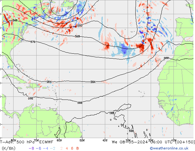 T-Adv. 500 hPa ECMWF St 08.05.2024 06 UTC