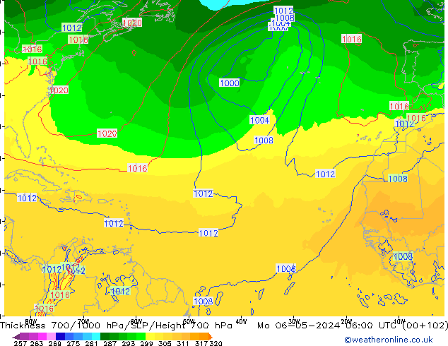 Thck 700-1000 hPa ECMWF pon. 06.05.2024 06 UTC