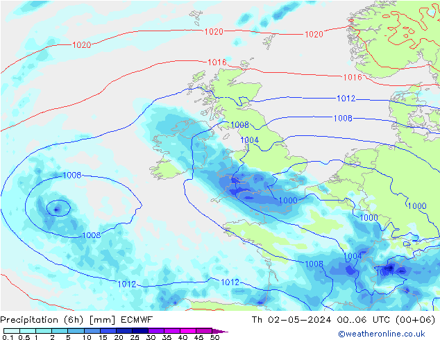 Z500/Rain (+SLP)/Z850 ECMWF jue 02.05.2024 06 UTC