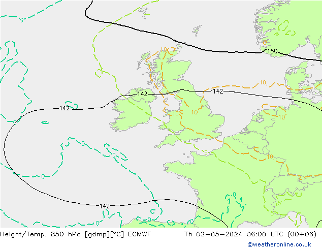 Z500/Rain (+SLP)/Z850 ECMWF jue 02.05.2024 06 UTC