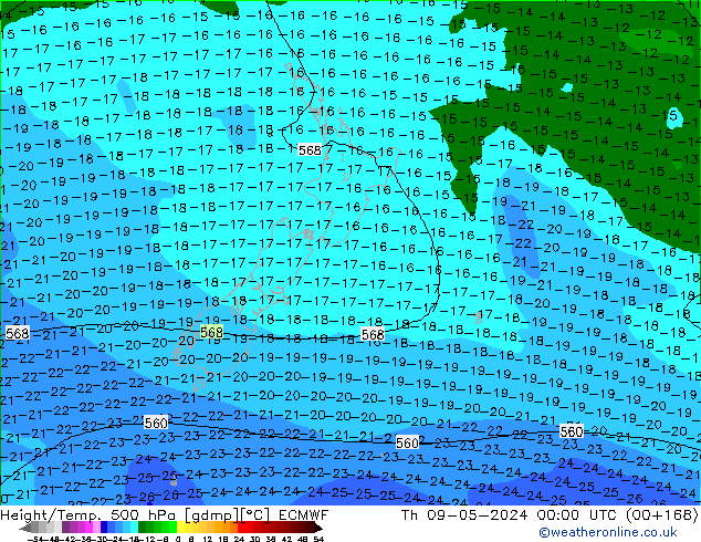 Z500/Rain (+SLP)/Z850 ECMWF Th 09.05.2024 00 UTC