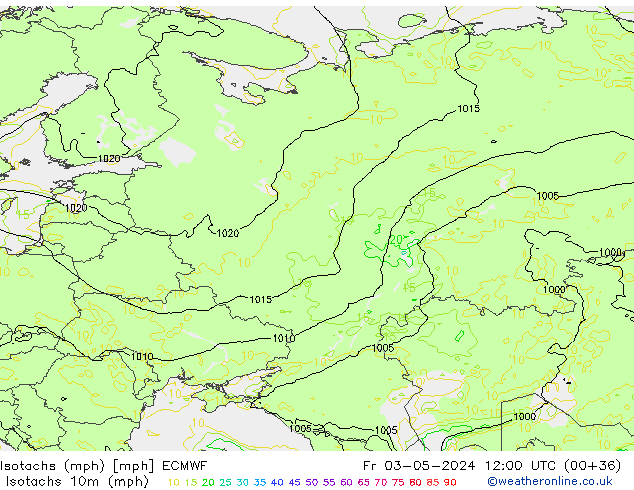 Izotacha (mph) ECMWF pt. 03.05.2024 12 UTC