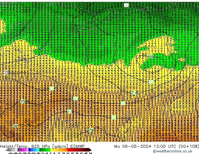 Yükseklik/Sıc. 925 hPa ECMWF Pzt 06.05.2024 12 UTC