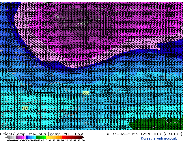 Z500/Rain (+SLP)/Z850 ECMWF wto. 07.05.2024 12 UTC