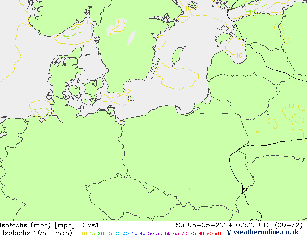 Isotachen (mph) ECMWF So 05.05.2024 00 UTC