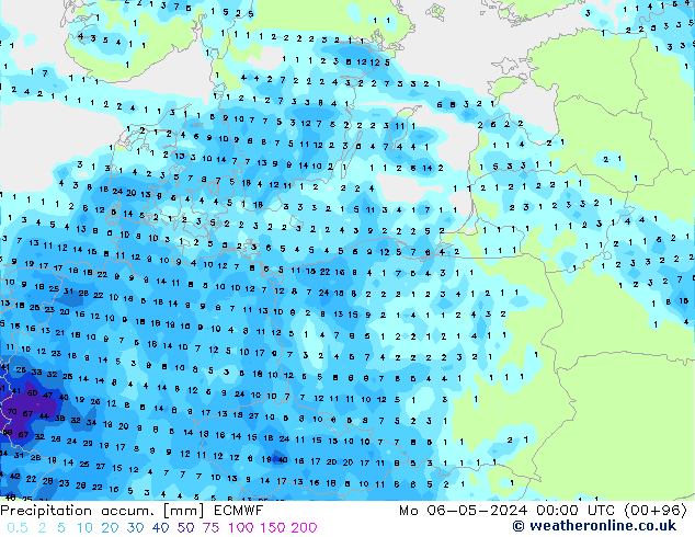 Totale neerslag ECMWF ma 06.05.2024 00 UTC