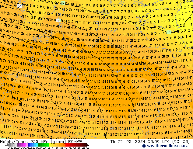 Height/Temp. 925 hPa ECMWF  02.05.2024 06 UTC