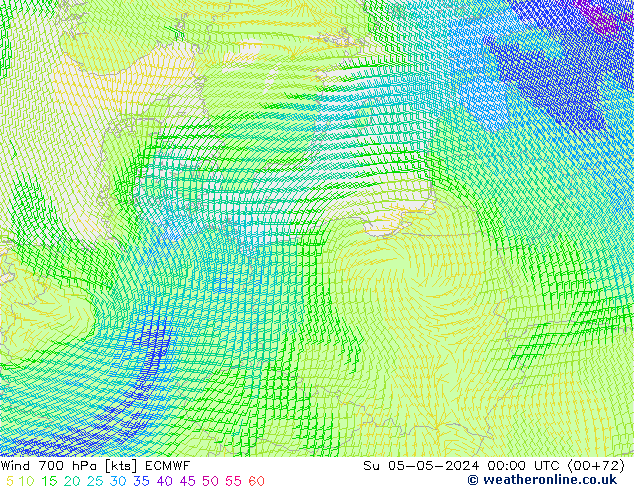 Wind 700 hPa ECMWF So 05.05.2024 00 UTC