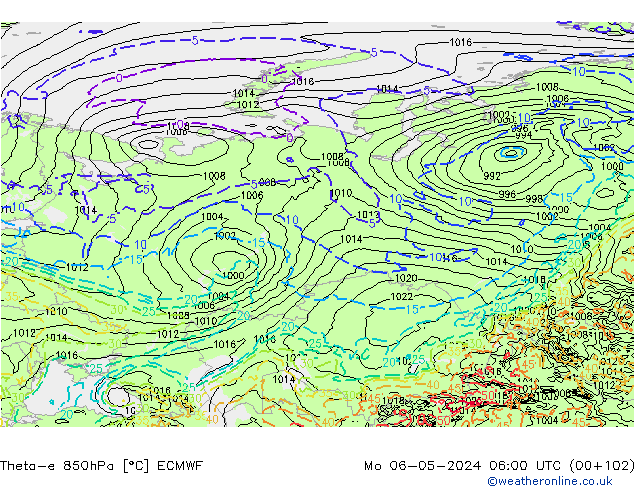 Theta-e 850гПа ECMWF пн 06.05.2024 06 UTC