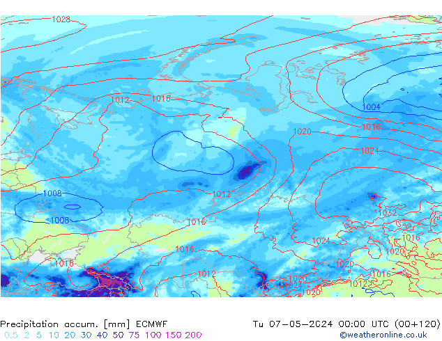 Precipitation accum. ECMWF Tu 07.05.2024 00 UTC