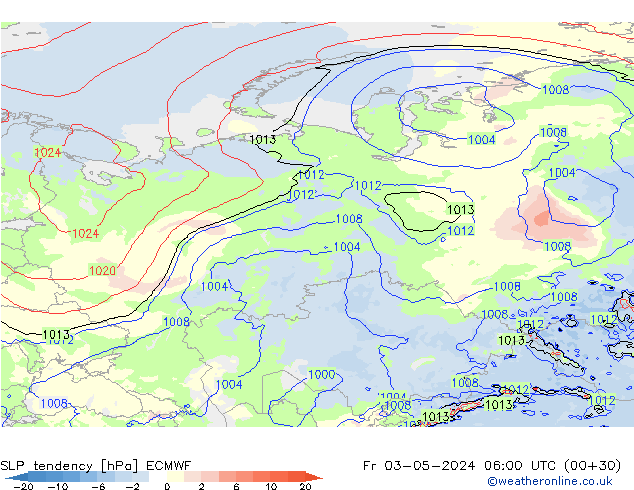 SLP tendency ECMWF Fr 03.05.2024 06 UTC