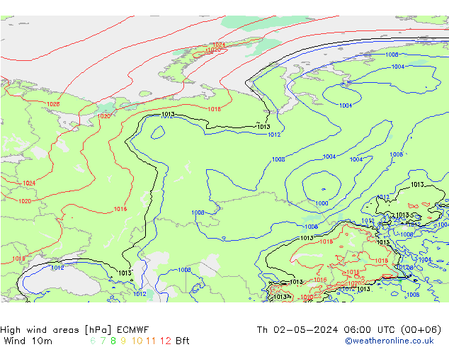 High wind areas ECMWF gio 02.05.2024 06 UTC