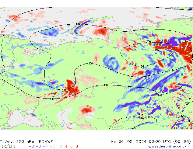 T-Adv. 850 hPa ECMWF pon. 06.05.2024 00 UTC