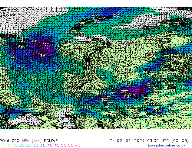 Wind 700 hPa ECMWF Th 02.05.2024 03 UTC