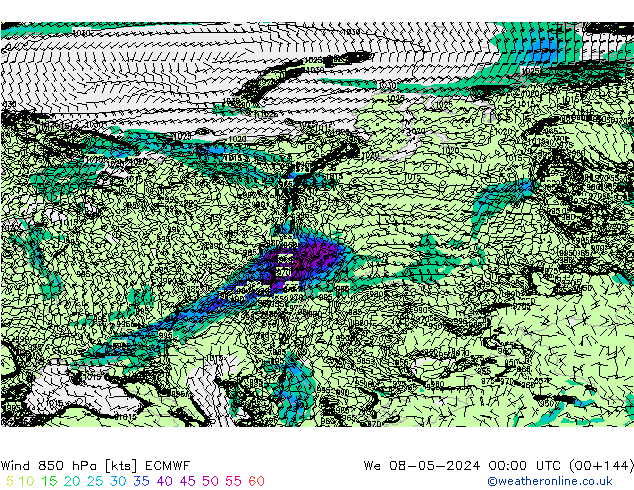 Rüzgar 850 hPa ECMWF Çar 08.05.2024 00 UTC