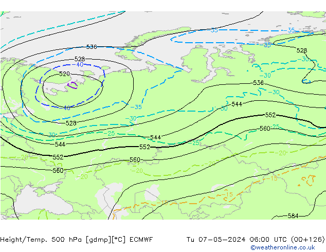 Z500/Yağmur (+YB)/Z850 ECMWF Sa 07.05.2024 06 UTC