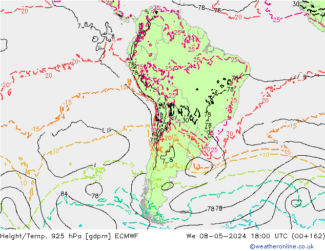 Height/Temp. 925 hPa ECMWF St 08.05.2024 18 UTC