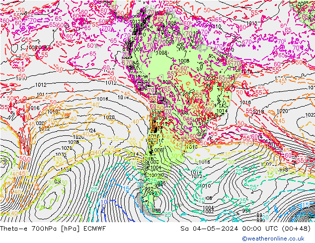 Theta-e 700hPa ECMWF Sáb 04.05.2024 00 UTC