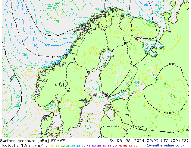 Isotachen (km/h) ECMWF So 05.05.2024 00 UTC
