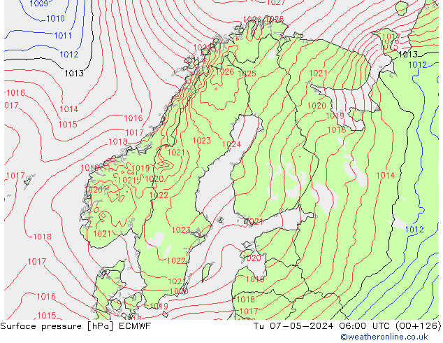 Bodendruck ECMWF Di 07.05.2024 06 UTC