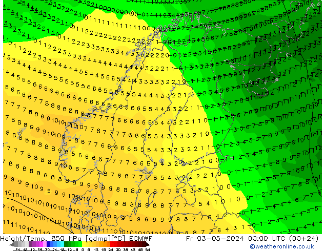 Height/Temp. 850 hPa ECMWF Fr 03.05.2024 00 UTC