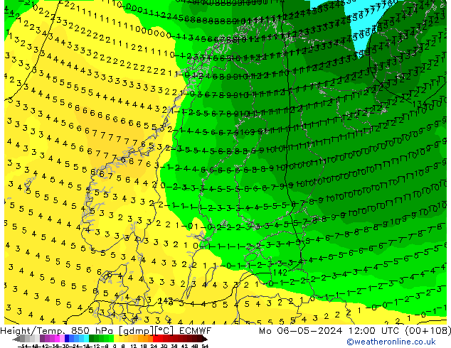 Z500/Rain (+SLP)/Z850 ECMWF pon. 06.05.2024 12 UTC