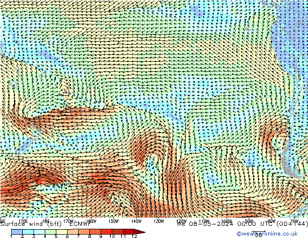 Surface wind (bft) ECMWF We 08.05.2024 00 UTC