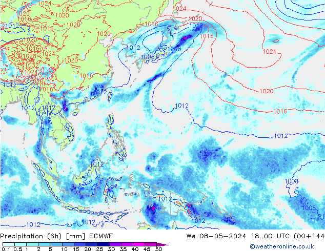 Precipitation (6h) ECMWF We 08.05.2024 00 UTC