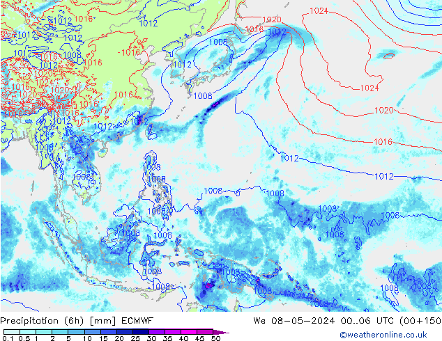 Precipitation (6h) ECMWF We 08.05.2024 06 UTC