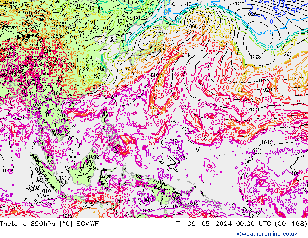 Theta-e 850hPa ECMWF Čt 09.05.2024 00 UTC