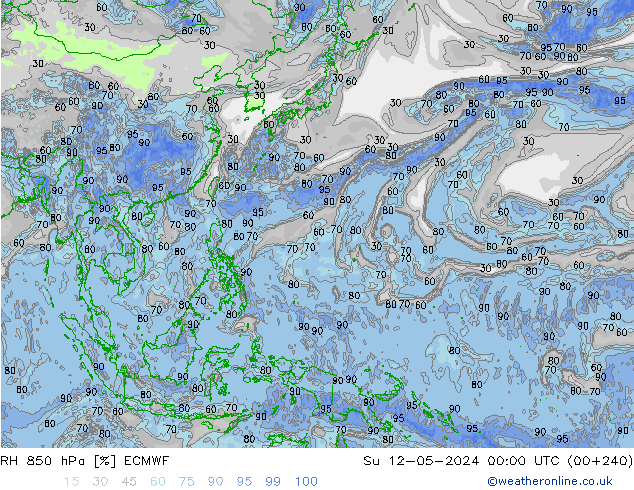 RH 850 hPa ECMWF nie. 12.05.2024 00 UTC