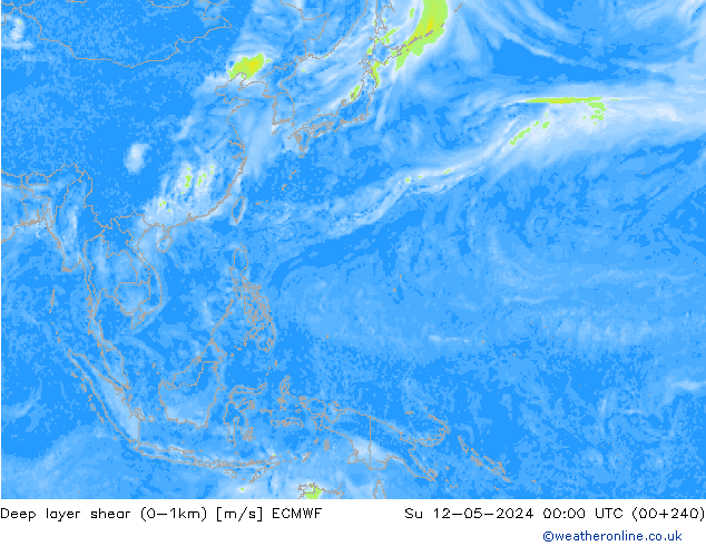 Deep layer shear (0-1km) ECMWF  12.05.2024 00 UTC