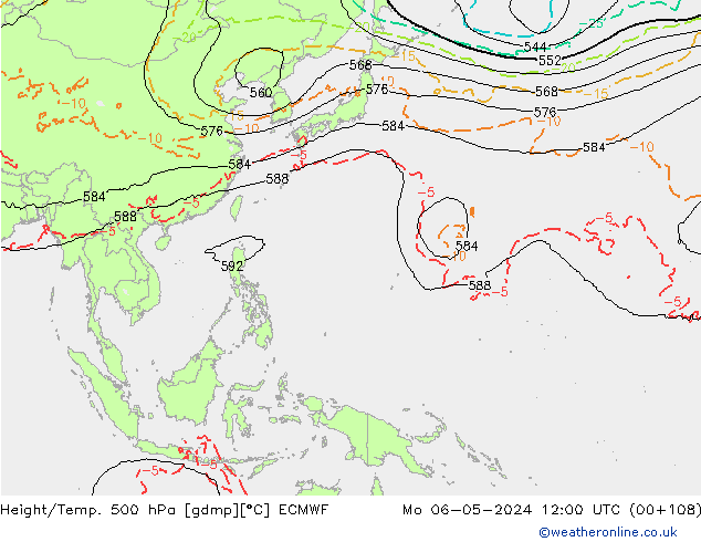 Z500/Rain (+SLP)/Z850 ECMWF Mo 06.05.2024 12 UTC