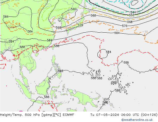 Z500/Rain (+SLP)/Z850 ECMWF Ter 07.05.2024 06 UTC