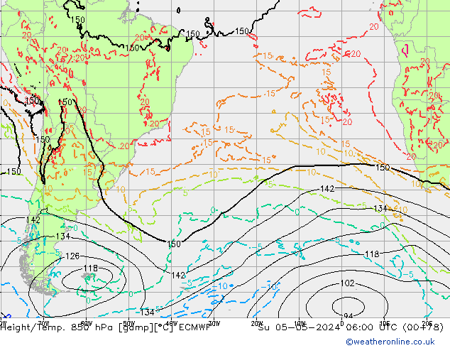 Z500/Rain (+SLP)/Z850 ECMWF Su 05.05.2024 06 UTC