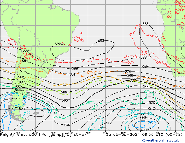 Z500/Rain (+SLP)/Z850 ECMWF Su 05.05.2024 06 UTC