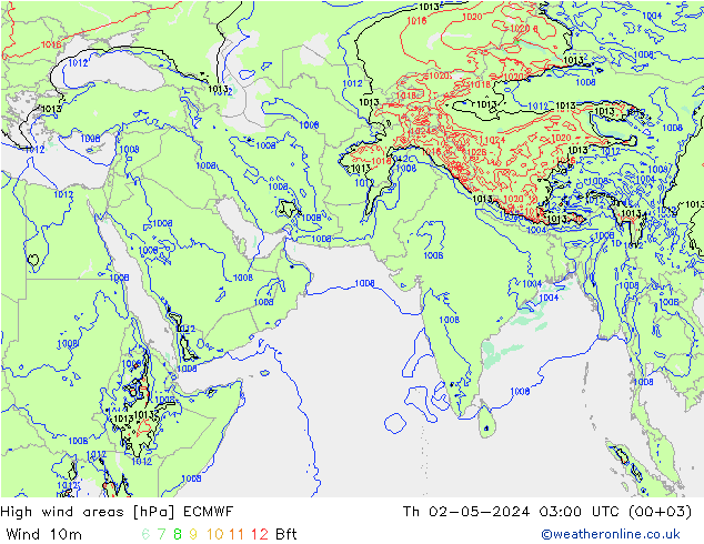 High wind areas ECMWF 星期四 02.05.2024 03 UTC